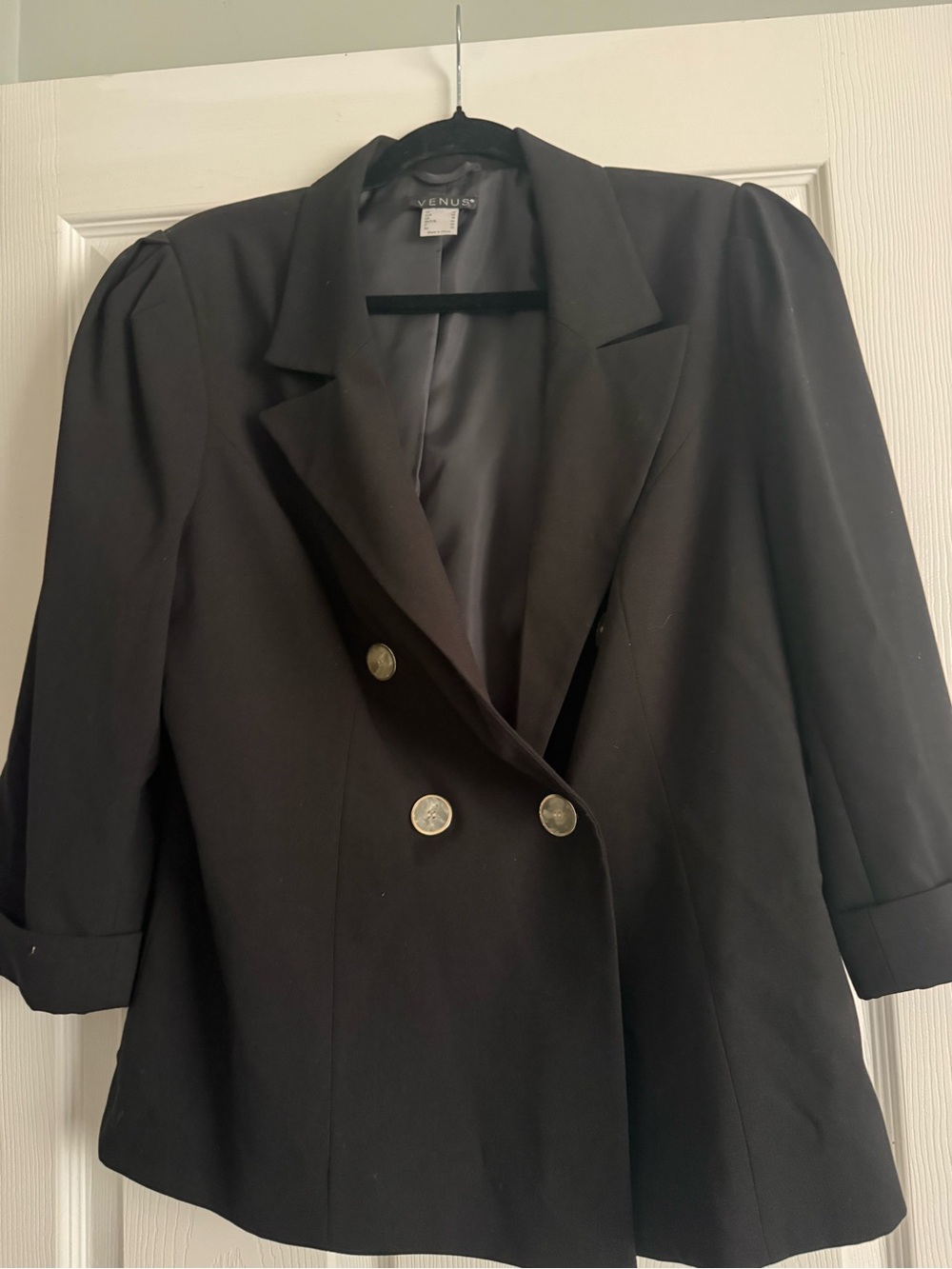 Venus  Black Double-Breasted Blazer with Gold Buttons and short set!